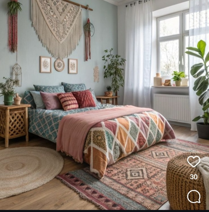 Using  Rugs To Define Areas In A Boho Bedroom