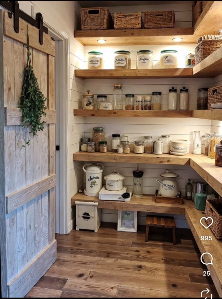 Open Crock and Jar Storage on the Counter In A Rustic Kitchen