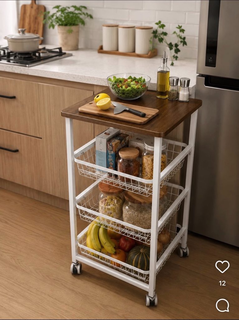 kitchen cart in a rustic kitchen