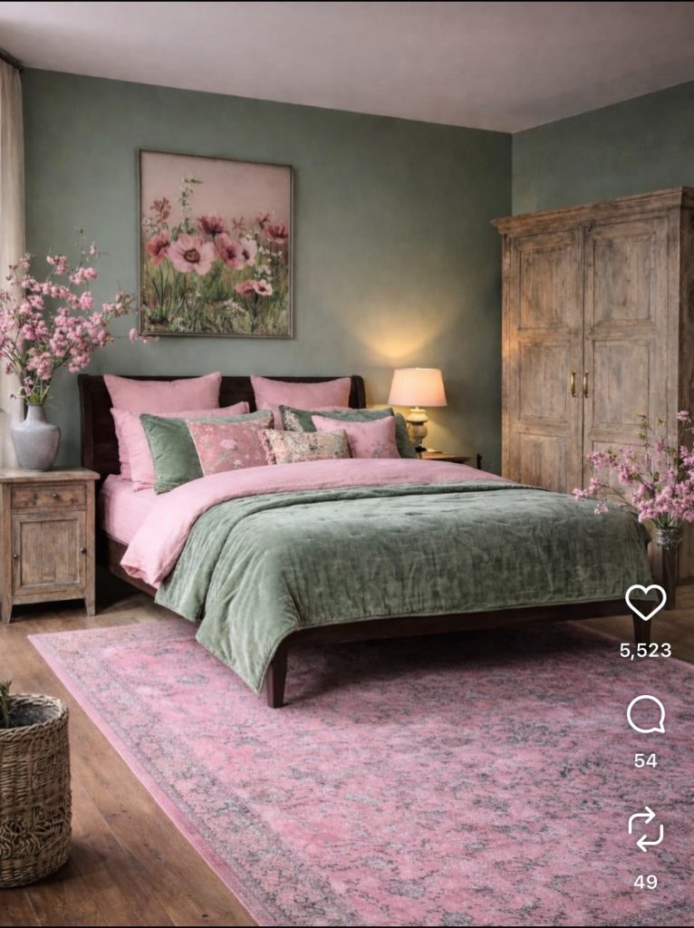 Pink and Sage Green Bedroom