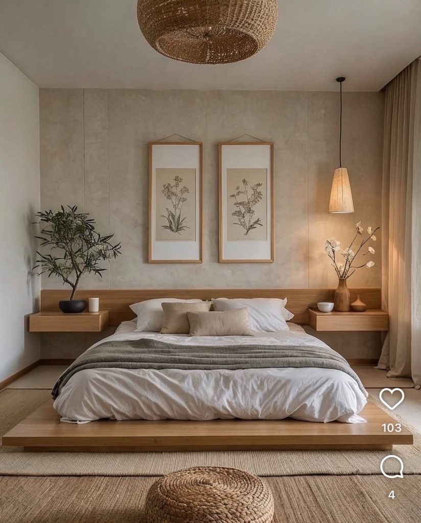 Sculptural Plant In a Japandi Bedroom