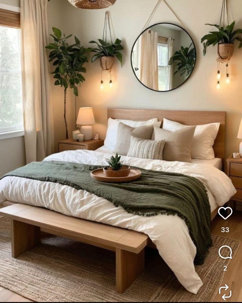 Natural Textures Layered Together In Japandi Bedroom