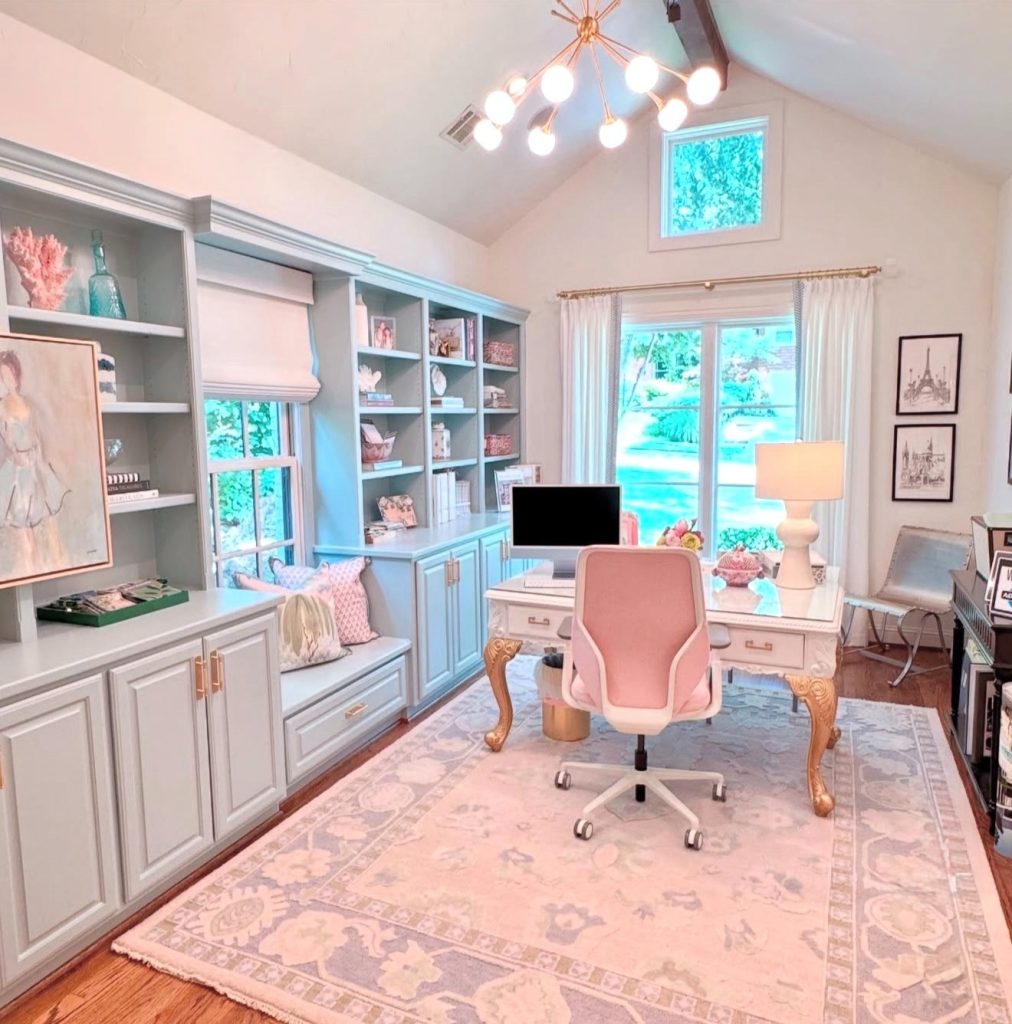 Soft pink and cream home office for women