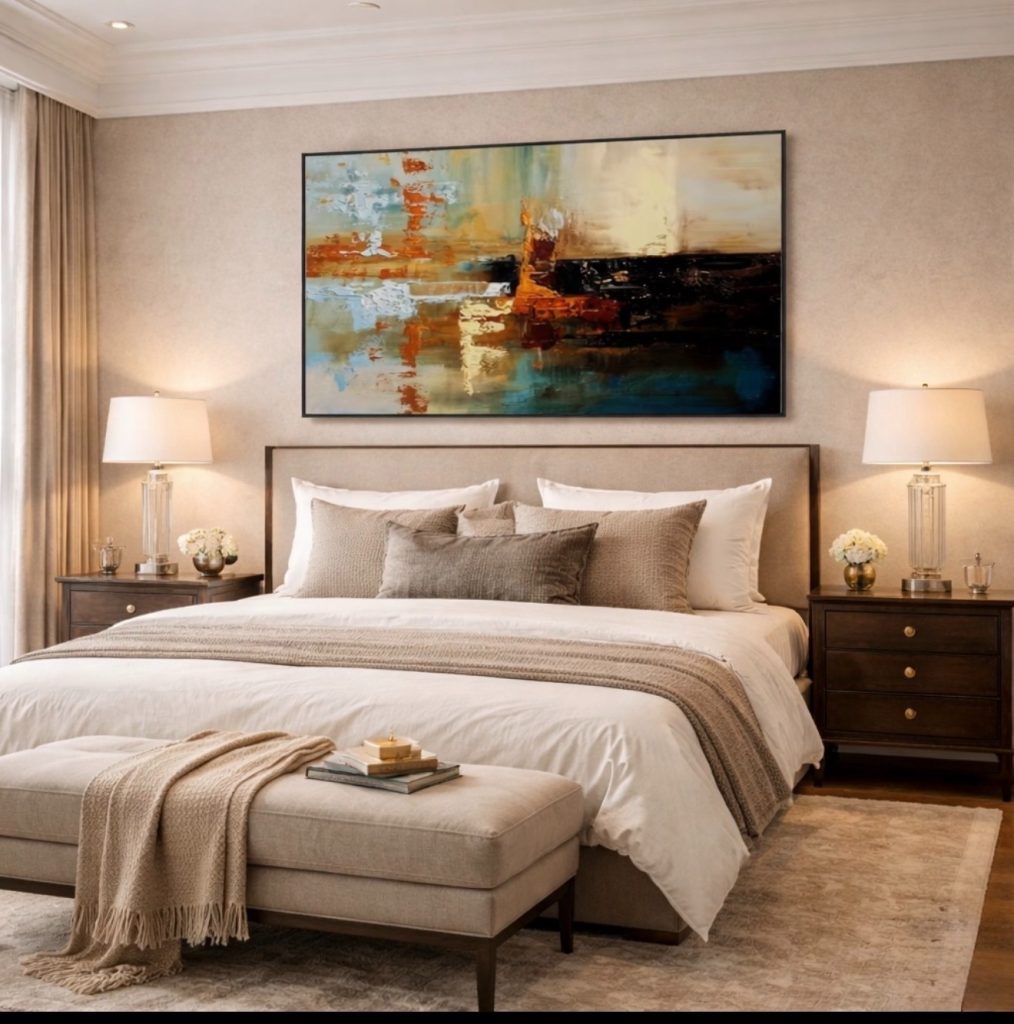Oversized Art In A Luxury Bedroom