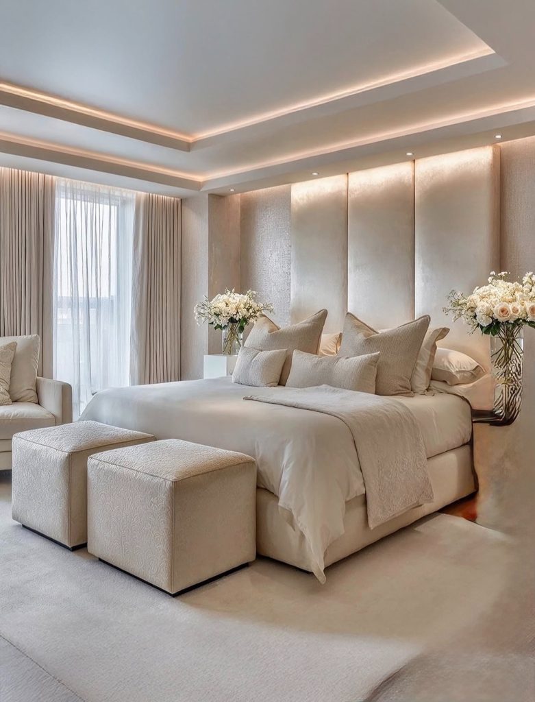 Statement Headboard  In Minimalist Luxury Living Room
