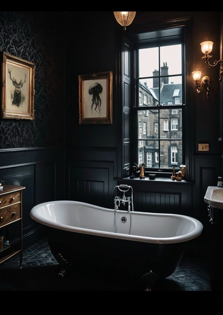 Moody bathroom with a statement bathtub