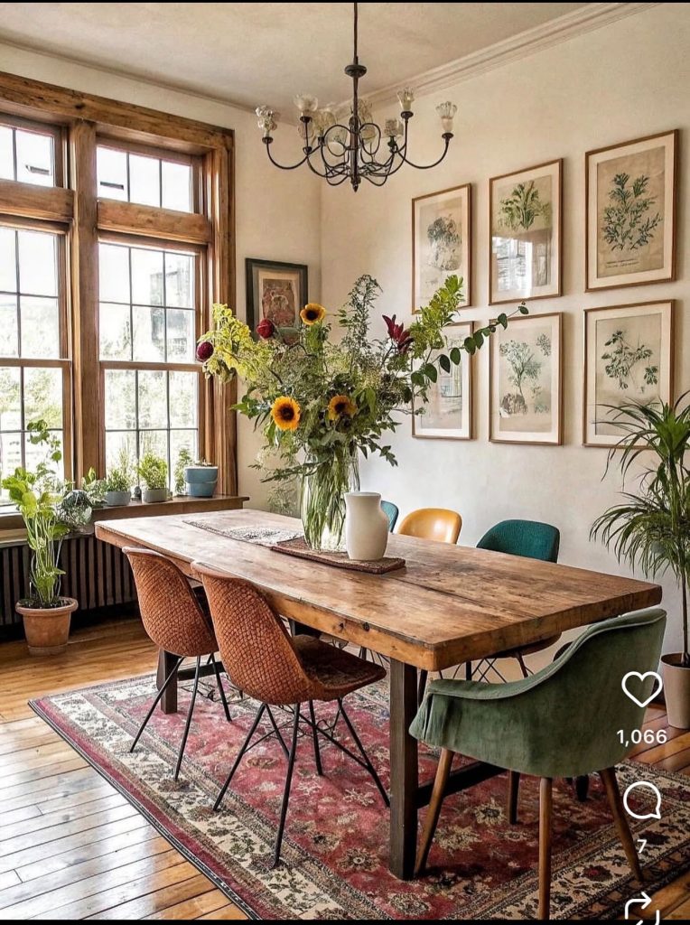 Natural elements in a framhouse dining room