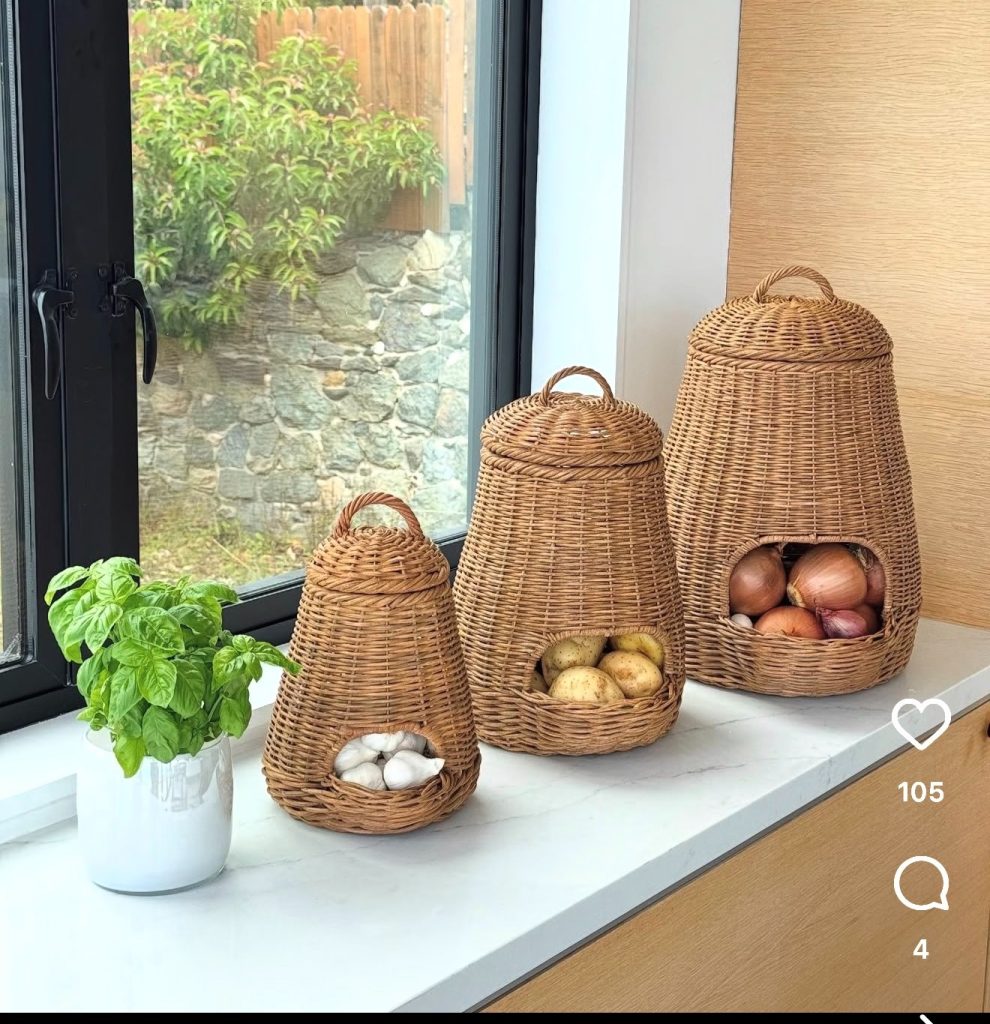 Boho Kitchen With Wicker Basket Storage 