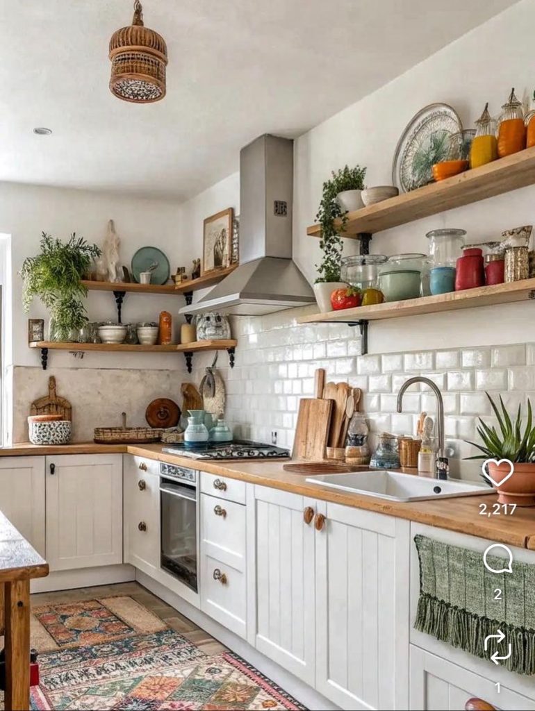 Open Shelving In A Boho Kitchen