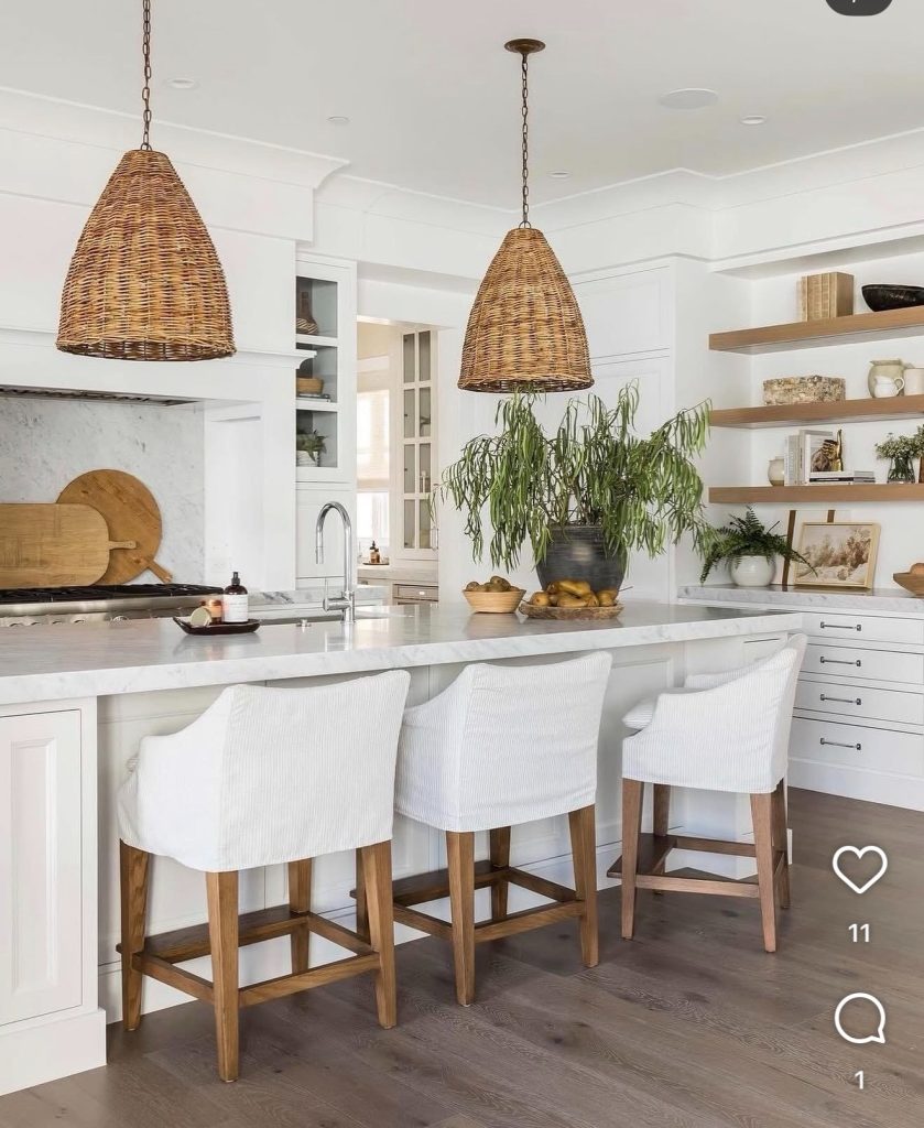 Rattan Pendant Light In A Boho Kitchen
