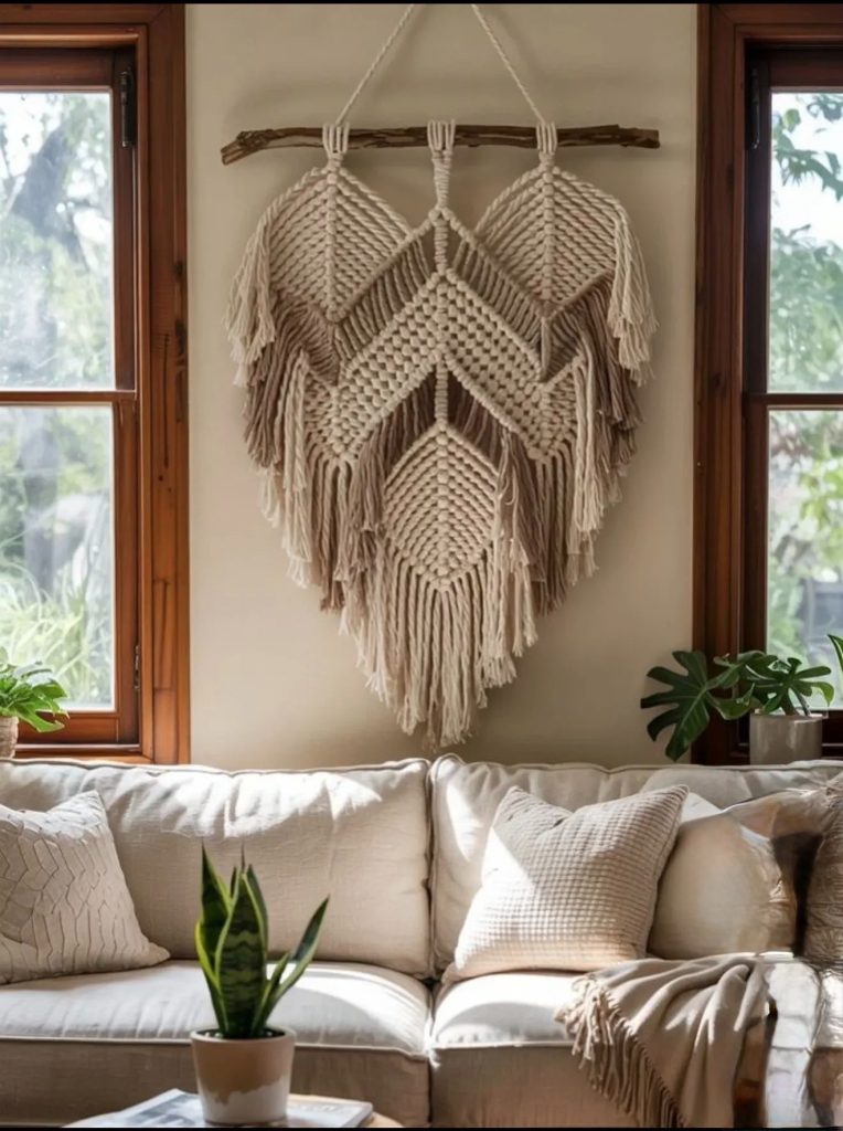 Macrame Wall In An Earthy Living Room