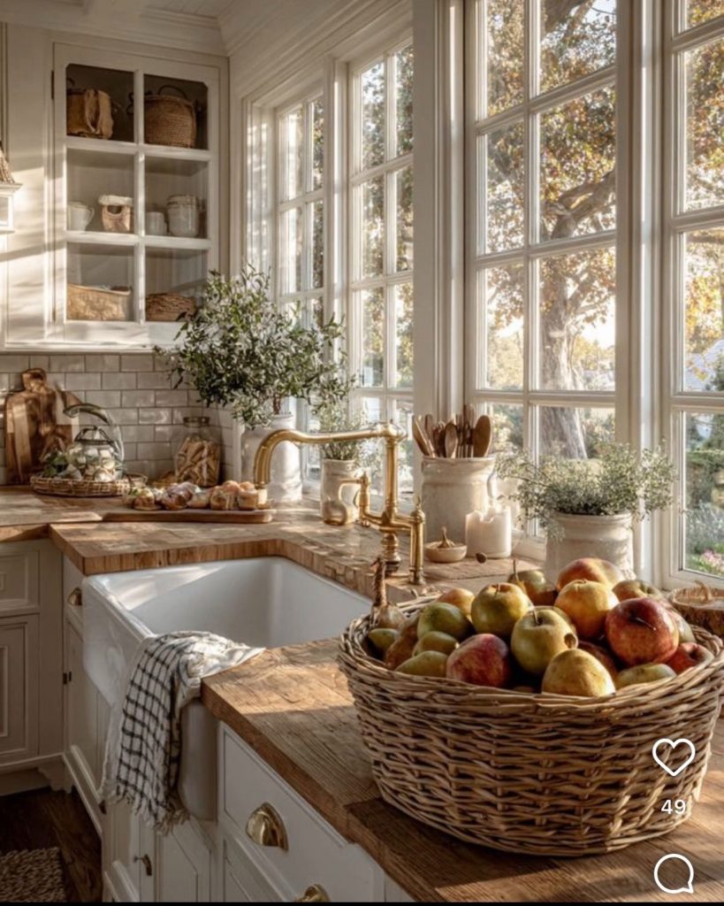 farmhouse sink in a french country kitchen