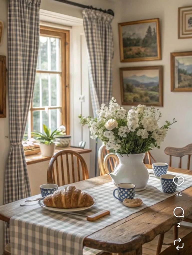 Gingham Textiles In A French Country Kitchen