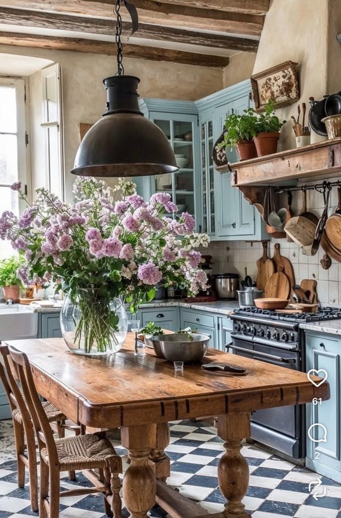 Fresh Herbs and Florals in Simple Vases In A French Country kitchen