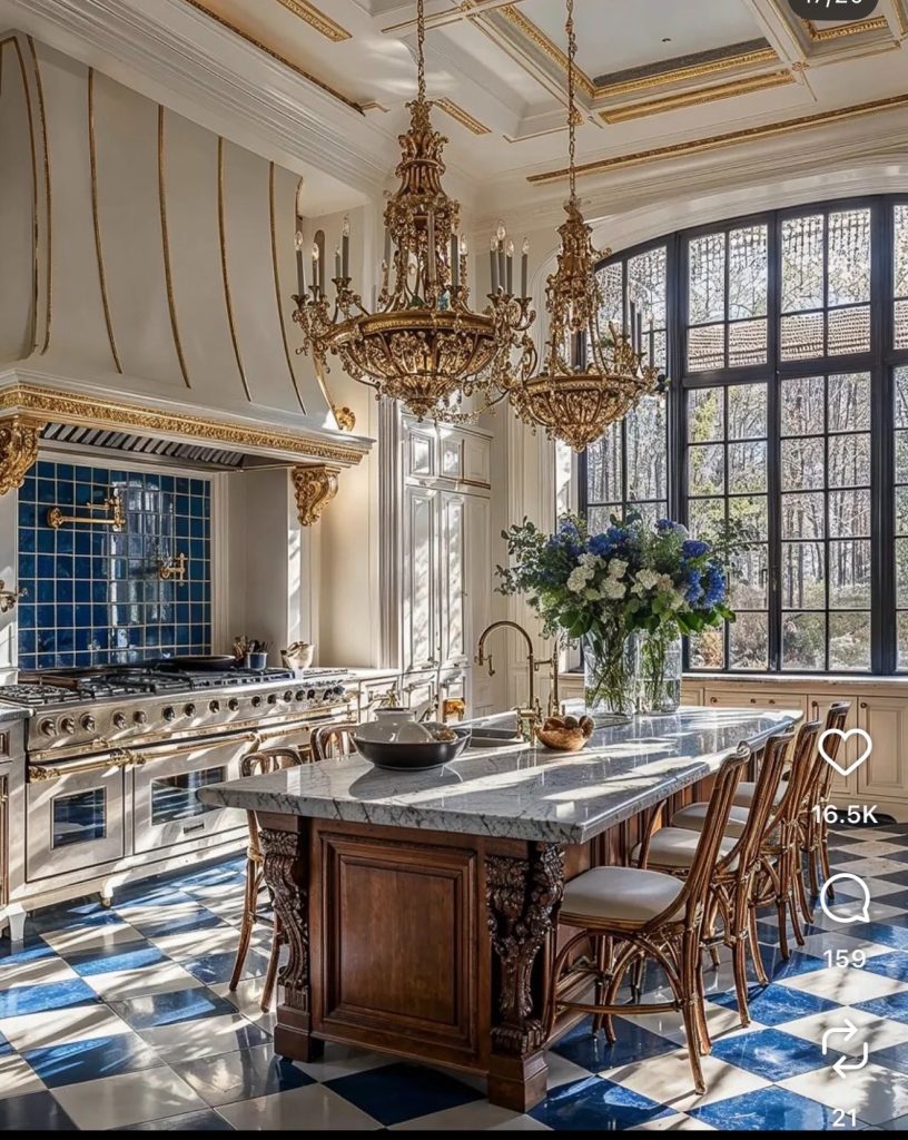 Vintage lighting in a french country kitchen