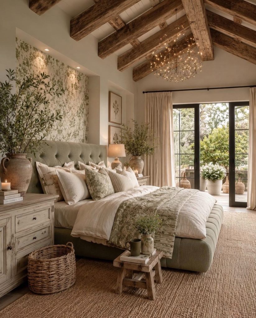 Dried florals in a French Country Bedroom
