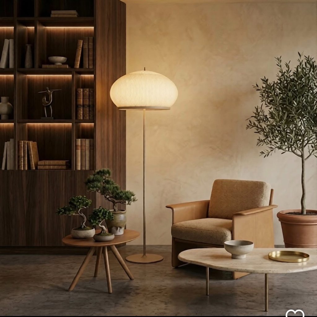 Warm Ambient Lighting in Layers In Japandi Living Room