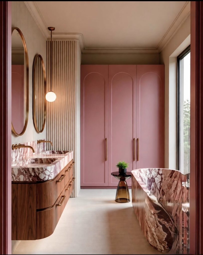 Earth Tone Bathroom With Organic Stone Mosaic Floor