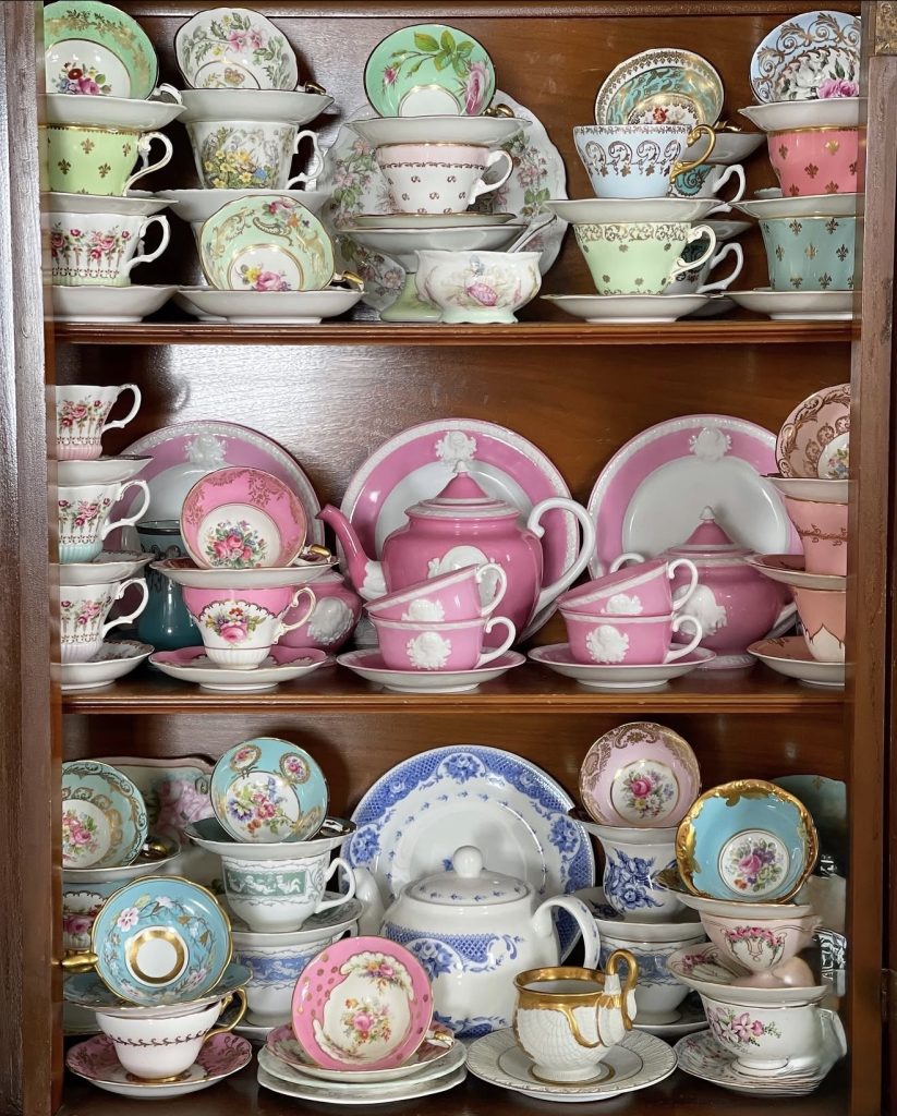 Open Wood Shelving with Vintage China