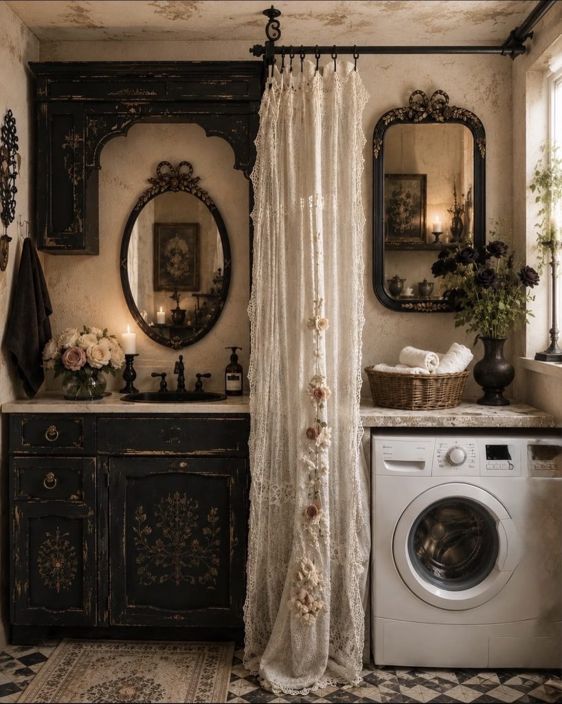 Laundry hidden behind curtain