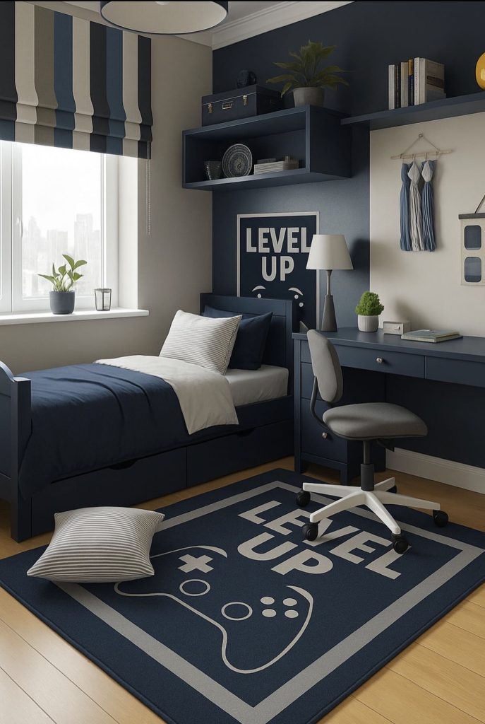 Preteen Boys Bedroom with Dark Wall Accent