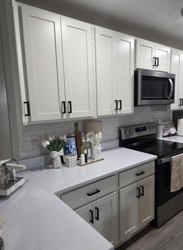 Kitchen cabinets with matte hardware