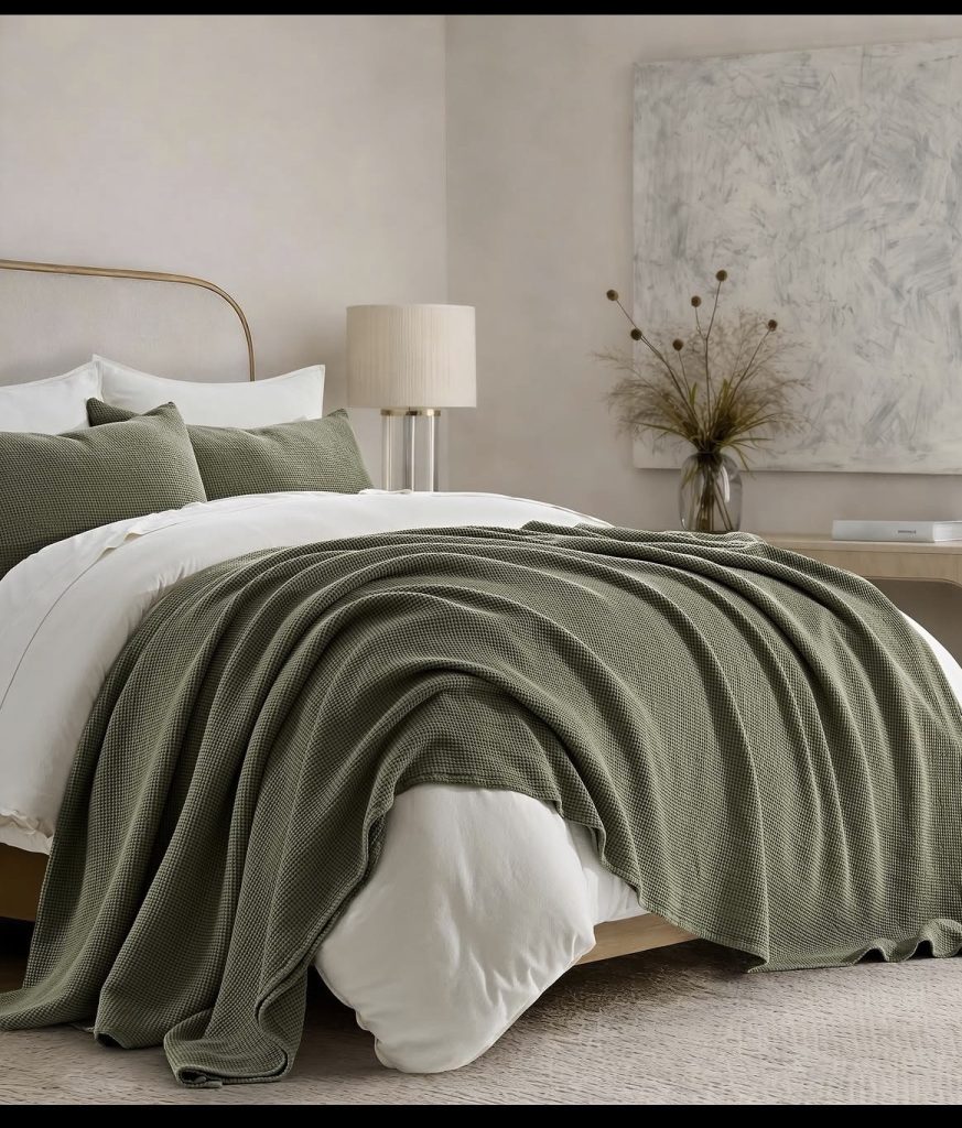A Velvet Throw Blanket in Sage