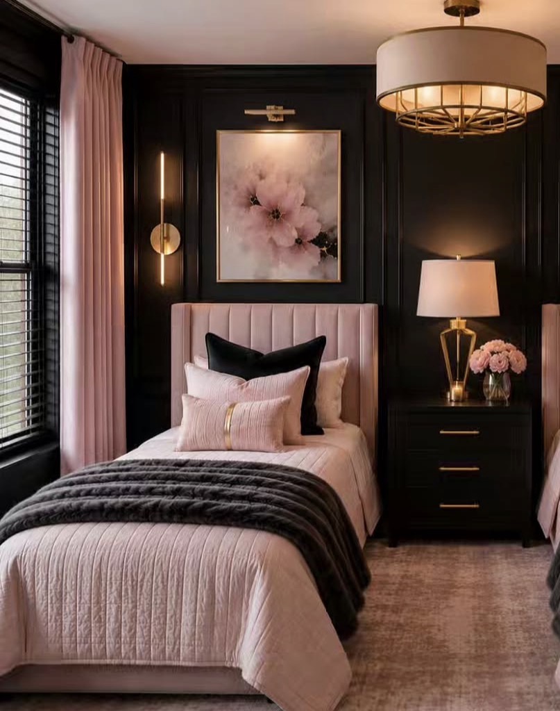 Pastel goth bedding with dark accents