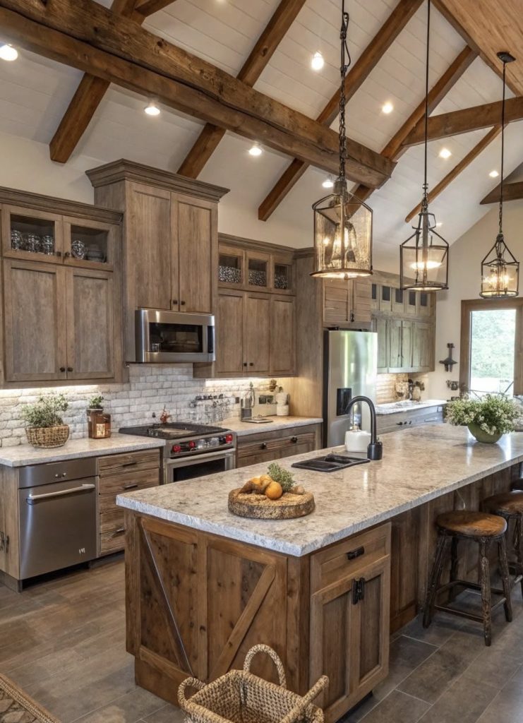 Exposed wood beams 