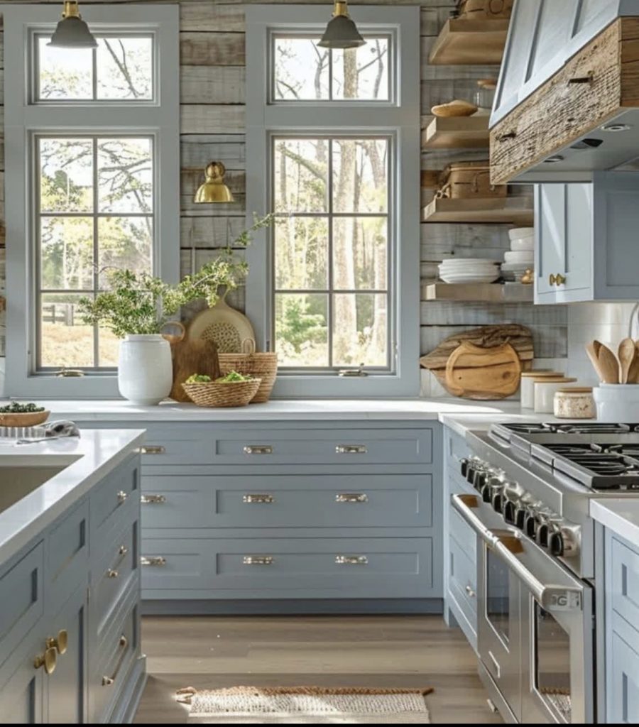 Open Shelving Paired With Tall Windows