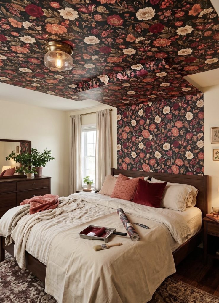 Wallpapered tray ceiling 