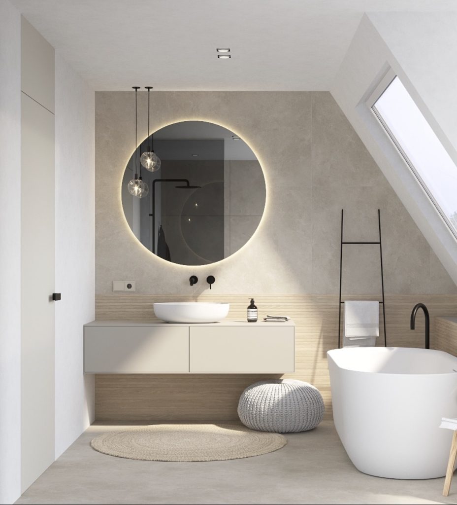 Freestanding vanity with a mirror 