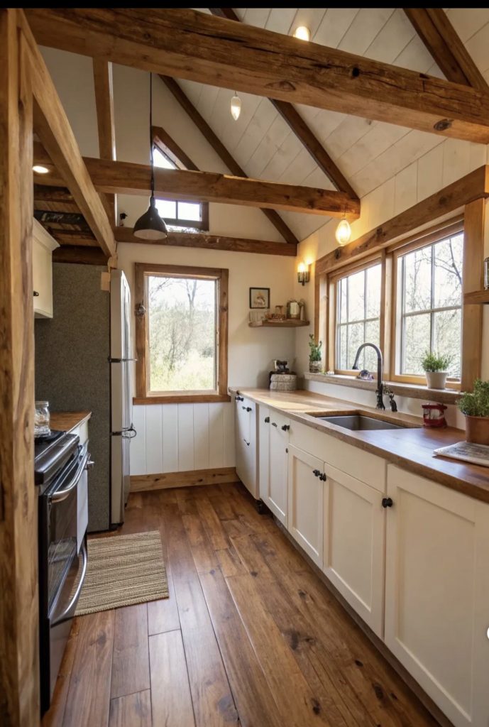 Wood Tone Cabinets That Match Exposed Beams
