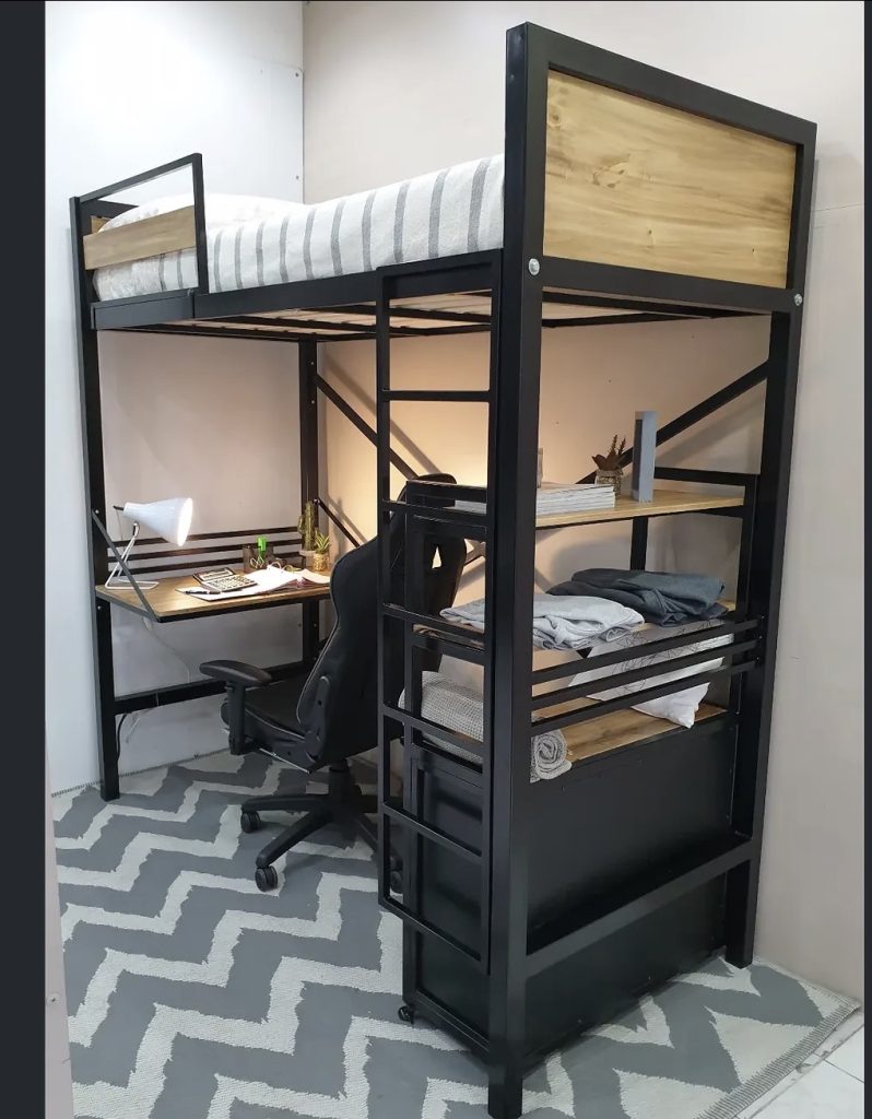 Industrial metal frame loft bed