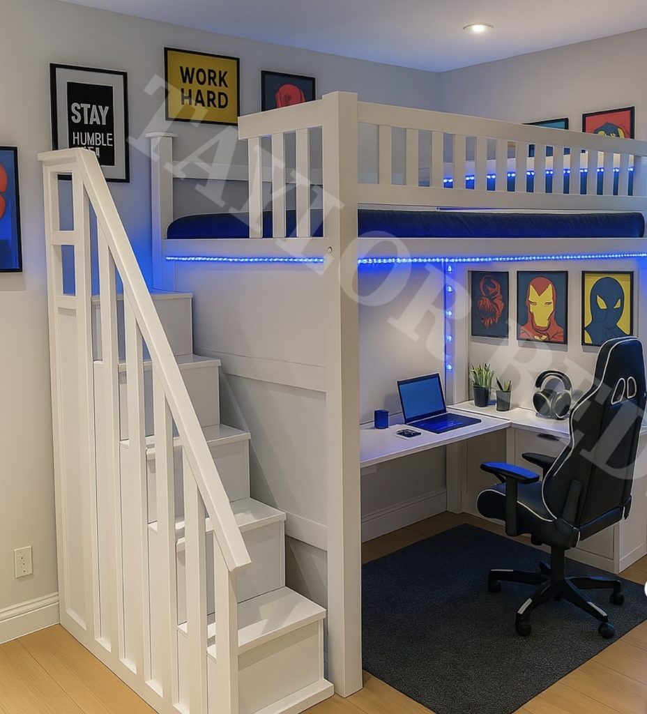 Loft bed with a LED light