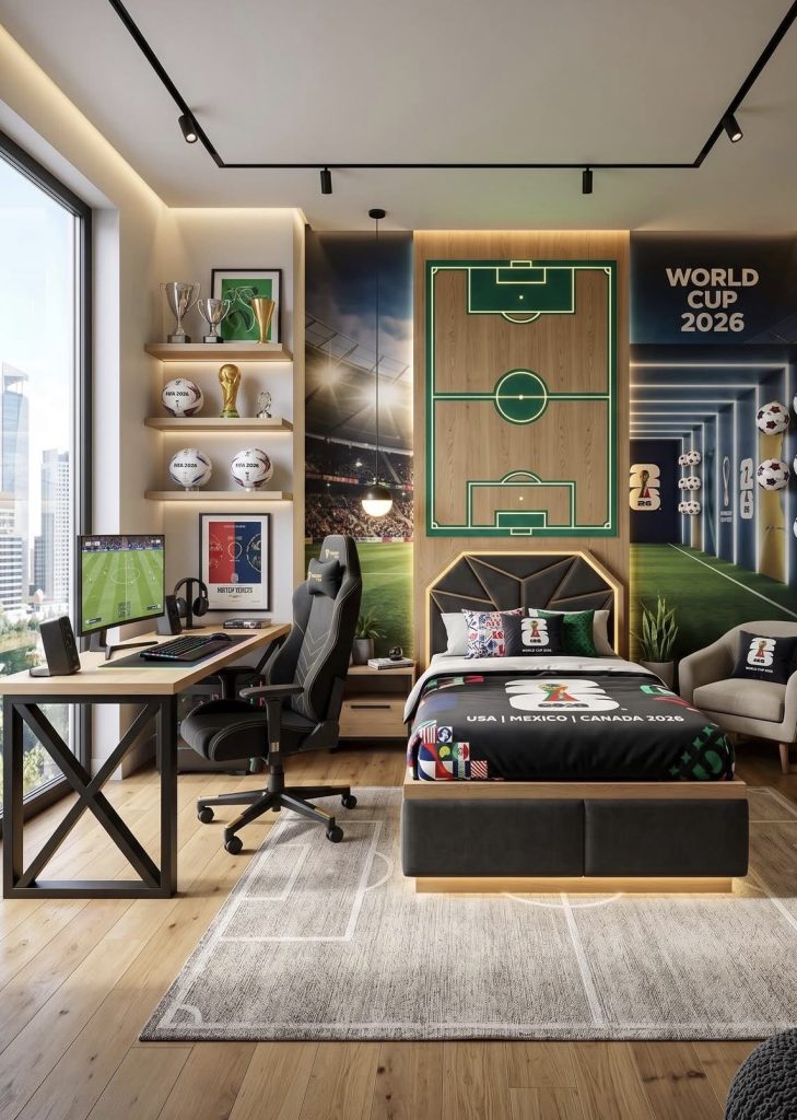 Sport themed loft bedroom for teen boys