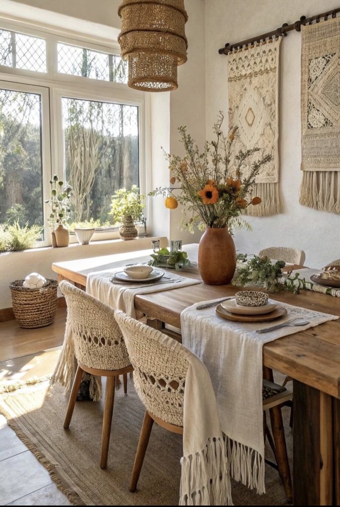 Woven elements in a luxury dining room 