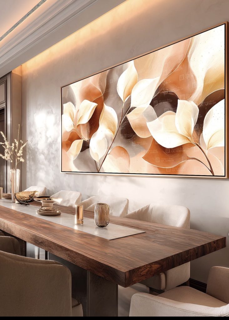 Wall art in a luxury dining room 