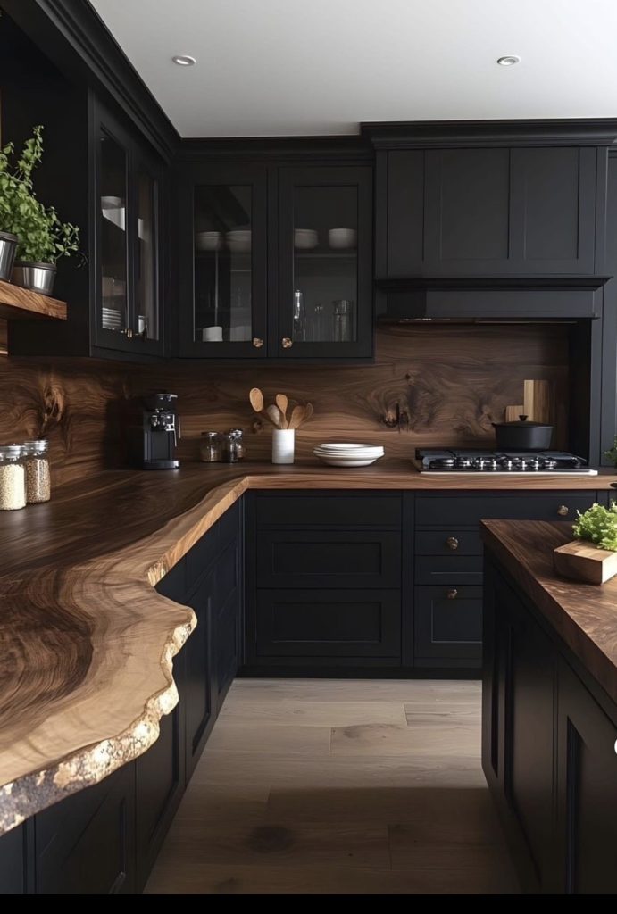 Dark Wood Cabinets In Academia Kitchen 