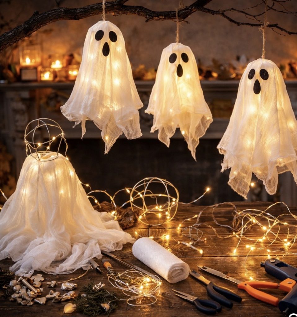 Ghosts used in Halloween party decorations 