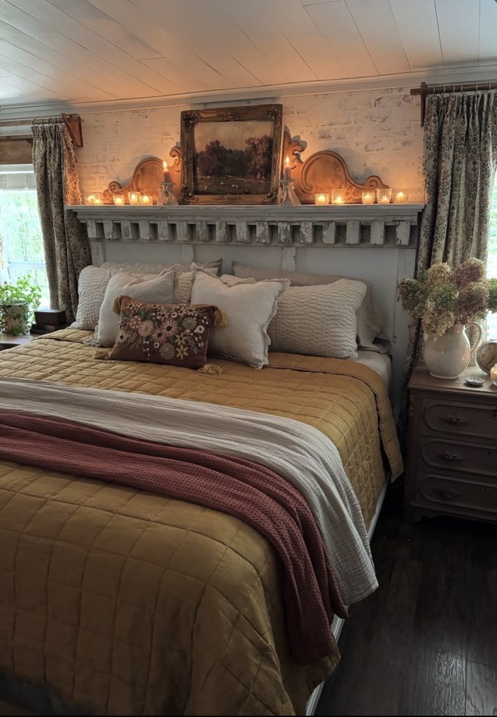 Fall bedroom with fairy lights