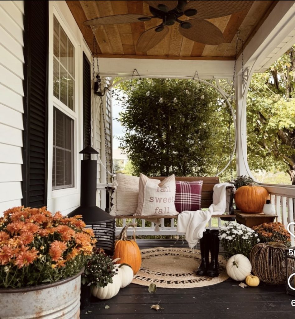 Fall porch cozy corner with bench