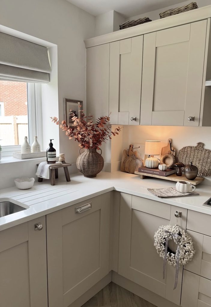 Kitchen countertop decorated for Fall 