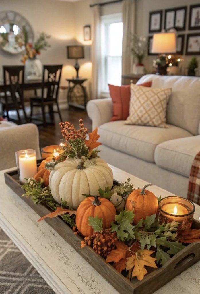 Faux pumpkin in a Fall living room
