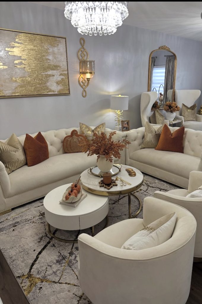 Layered rug in a Fall living room
