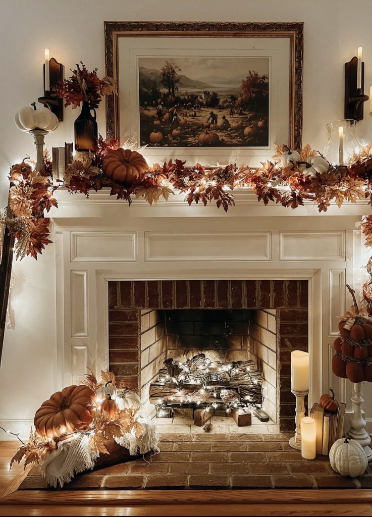 Mantel decorated for Fall