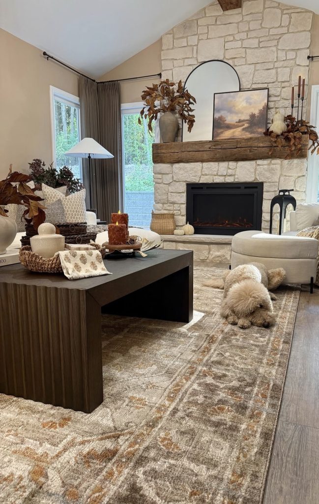 Wood and natural textures in a Fall living room