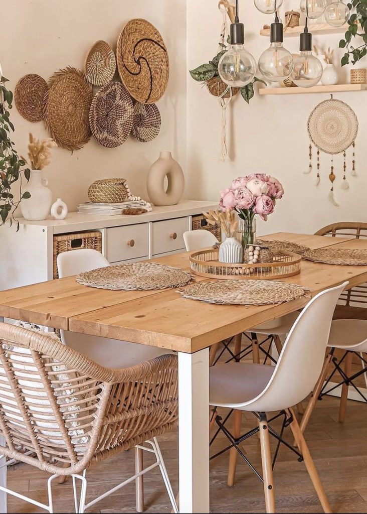 Layered textiles on a table
