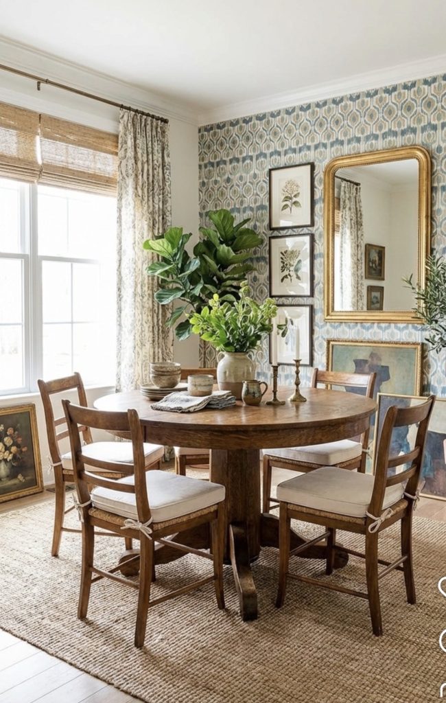 Boho dining room with plants