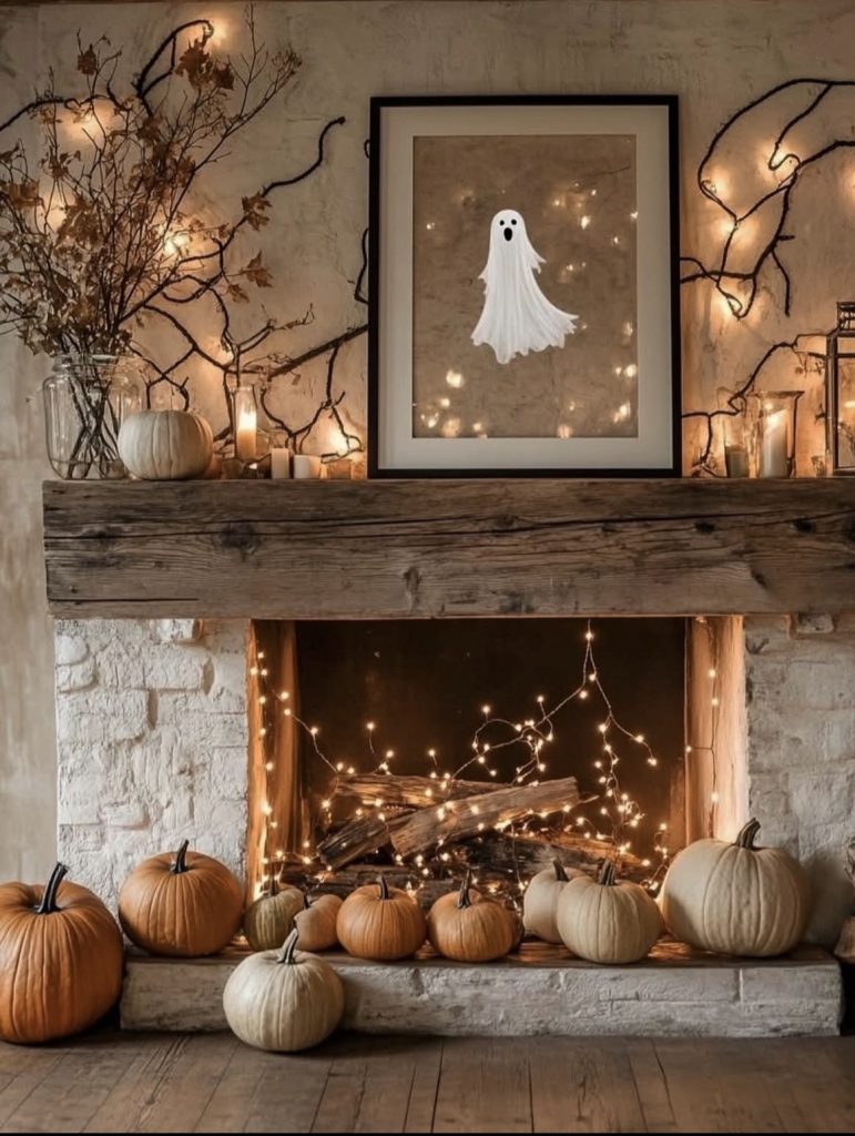 Creepy candles of Halloween mantle 